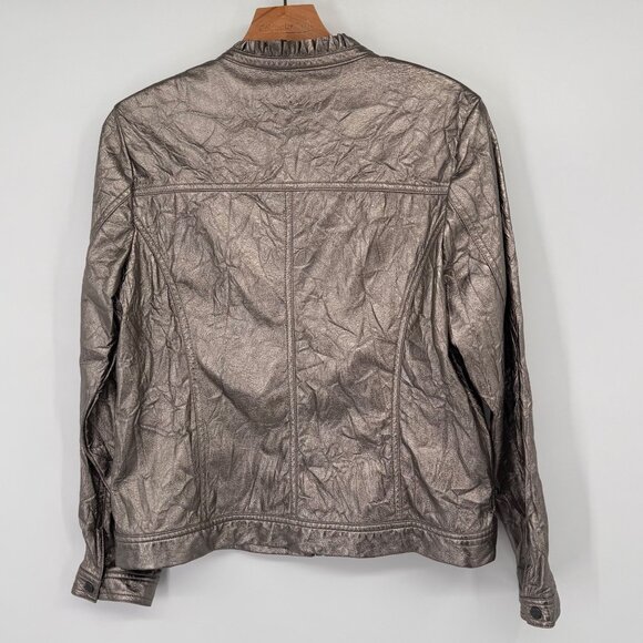 Erin London Womens faux leather metallic Jacket size medium Zip-Up pockets - Picture 9 of 16